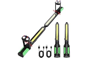 OFC LENW 2400LM Bright LED Work Light, 2×2200mAh Rechargeable Magnetic Under Bonnet Work Light with Hooks & 360° Pivoting Base, 5 Modes Mechanic Lights for Car Repair, Inspection, Garage, Workshop, Emergency