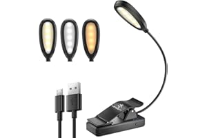 LENCENT 9 LED Book Light, 3 Colors and 9 Brightness Modes (Warm & White LEDs) USB Rechargeable Clip Reading Light for Kids, Clip on Lamp Built in Battery for Book, Travel, etc [USB Cable Incl]