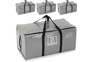 B BARLBOROUGH Barlborough Indoor Storage Bags 4 Pack | XXL Storage Bags Large Clothes Storage Bags Duvet Storage Laundry Storage Bags with Zips | Loft Storage Bag with Zips | Grey