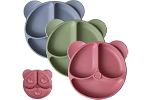 nohlerlife Set Assiette à pour Bébé Silicone avec Ventouse, 3 Pièces, Set Repas pour Enfants pour Tout-petits Les Enfants, Compatible Lave-vaisselle, Micro-onde, sans BPA