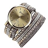 Minetom Damenmode Niet-Armband Kristall Runde Quarz Armbanduhr Wristwatch