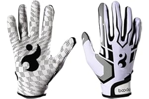 HOMU American Football Gloves Receiver Gloves Breathable and Non-Slip Silicone Grip Glove with Adjustable Wristband For Youth Kids Ultra-Stick Tight Sports Receiver Glove Silicone Palm, White, M