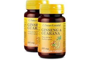 Nature Essential | Ginseng y Guaraná | 400 mg | Mejora el Rendimiento Físico e Intelectual | Tonifica, Mejora la Memoria y Agilidad de Pensamiento | 50 Cápsulas (Pack 2 unidades)