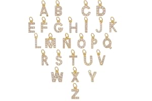 NBEADS 26pz ciondoli in metallo a forma di lettera, con micro pavè, in ottone, con lettere dalla A alla Z, con zirconia cubica, piccoli ciondoli per la creazione di gioielli