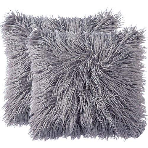 YANIBEST Natural Mongolian Faux Fur Throw Pillow Case Sofa Cushion Covers Home Decor 18 x 18 Inch