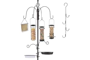 MIXXIDEA Deluxe Vogelfutterstation Kit Metall Vogelfutterstation Mit Ständer 238cm Höhenverstellbar Futterstation Vögel Mit 3 Feedern, J-Haken-Kits Und 5 Prong Pole Stabilizer für Körner Erdnüsse