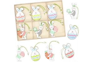 Bluelves Osterdeko aus Holz, Osteranhänger Holz Hase 18pcs, Osterhase Holz, Osterhasen zum Aufhängen, Osterschmuck zum Aufhängen Hase, Osterhasen Deko Holz für Ostern Dekoration Frühlingsdeko