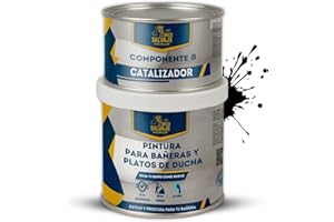 BRICOSALVAJE Pintura para Bañeras y Platos de Ducha de Poliuretano | 750 ml (600+150 ml) | Acabado Satinado Cerámico | Dos Componentes | Impermeable y Resistente | Fácil Aplicación (Ébano Profundo)