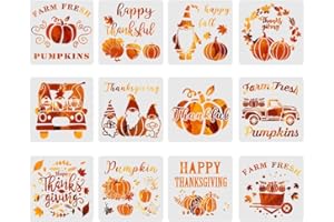 HLIWS Pumpkin Painting Stencils-12 PCS Autumn Fall Drawing Stencils, Reusable Templates, for Thanksgiving, Canvas, DIY Drawing Painting Crafts, Farmhouse Decoration (20x20cm)