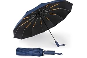 LAMA Składany parasol, odwrócony parasol, wiatroszczelny, mocny, automatyczne otwieranie/zamykanie, anty-UV, kompaktowy, przenośny parasol podróżny z paskami odblaskowymi na deszcz, słońce