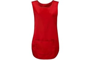 EHD Women's Cleaning Tabards Kitchen Aprons Large Front Pocket Ladies Home Workwear Bars Overalls (Red, 2X-Large)