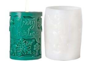 Toyhood Christmas Pillar Candle Moulds, Christmas Tree Snowflake Print Pillar Silicone Mold, Candle Making, DIY Candle Soap Aromatherapy Supplies, for Christmas Party Home Decor (White A)
