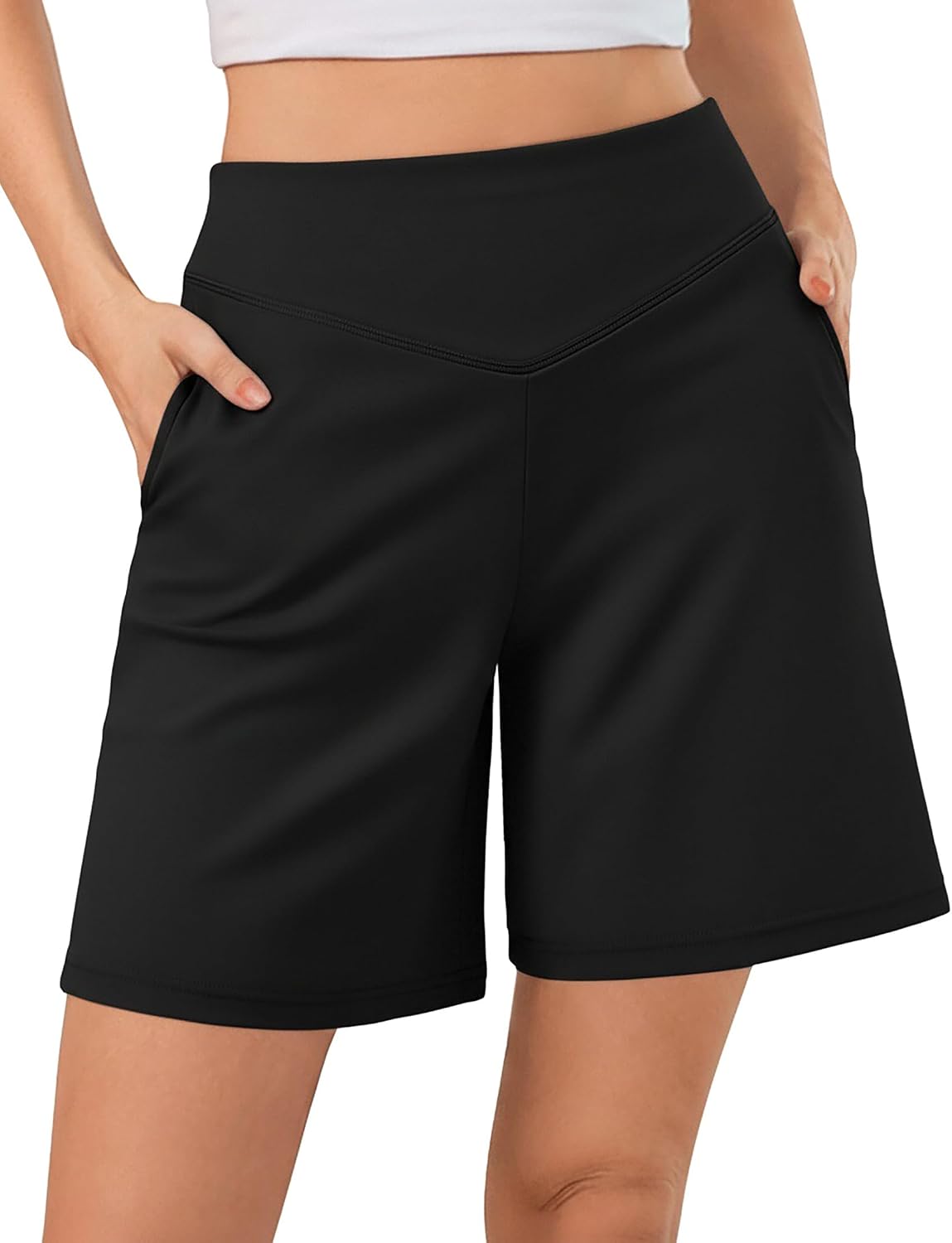 Pantalones Cortos Mujer Verano Shorts Deportivos Cintura en V con Efecto Vientre Plano Diseño en A Holgado con Bolsillos para Yoga Fitness y Casual XS-3XL