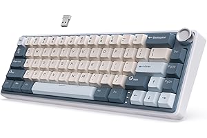 RK ROYAL KLUDGE R65 Mechanical Keyboard Wireless with Volume Knob, Gasket Mounted 60% Gaming Keyboard with 66Keys, Tri-Mode 2.4G/USB-C/BT US Layout PBT Keycaps, QMK/VIA, Hot-Swap Cream Switch, Blue