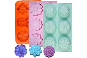 SIMUER Silicone Flower Soap Mold 6 Cavity Cake Muffin Mooncake Cake Mold, 3Pcs Flower Shaped Pans