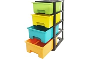Abbaware Plastic Storage Chest With Wheels, Storage Boxes, Tower, Candy Coloured 4 x 17L Drawers, Multicolour