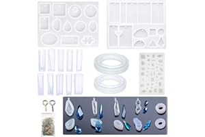 Woohome Silicone Resin Kits, 25 PCS Jewelry Casting Molud Tools Set and 100 PCS Eye Screw Pins for Jewelry Craft Making