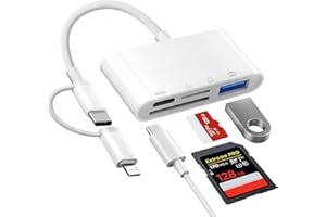 DENLANE Dual Lightning & USB-C Kartenleser, 4-in-2 SD/TF Kartenadapter iPhone mit Aufladung und USB OTG Port, Kamera Kartenbetrachter für iPhone 16/15/14/13/12/11/8/7/X/XS, iPad, Samsung, Android, etc