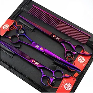 Purple Dragon 8 inch 3 in 1 Professional Pet Grooming Thinning Scissors - Upward Curved Shears and Dog Hair Cutting Scissor - Perfect for Pet Groomer or Family DIY Use (Purple)