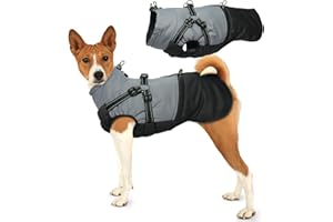 Hjumarayan Cappottino Invernale con Pettorina per Cane Taglia Media - Piumino Impermeabile, Nero L