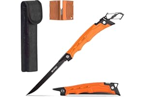 Fishing Folding Filetiermesser, Jagdmesser zum Filetieren von Fisch und Ausbeinen von Fleisch, scharfe G4416 deutsche Edelstahlklinge mit Antihaftbeschichtung, inkl. Messerschärfer by SkyFox