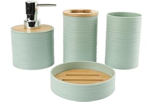 Hosoncovy 4 Pcs Bathroom Container Set Bathroom Accessory Set with Soap Dispenser, Bathroom Cup, Soap Dish ，Toothbrush and Toothpaste Holder (Morandi Green)
