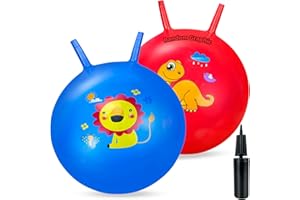 YNANIMERY Space Hoppers for Kids Age 3 4 5 6 7 8, 18 Inch Jumping Ball with Handle, Hopper Ball for Kids Boys Girls Age 3-9 with Pump Indoor and Outdoor Garden Game (Red&Blue)