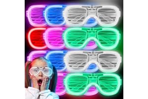 AISSZHAO 12 Pcs Neon Glasses Neon Light Up Glasses Party,LED Shutter Shadeds Glasses Flashing Glow Sunglasses for 80s 90s Funny Shutter Glasses,Rave Glasses for Concert,Xmas,Halloween,New Years Eve Neon Party