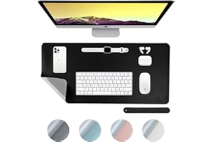 DesireTech Reversible Extra Large Office Desk Mat – Black & Grey, 80x40 cm | XL Dual-Sided Desk Mat | Waterproof Faux Leather Table Surface Protector | Desk Accessories, Laptop Mat & Mouse Pad