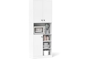 GiantexUK Tall Kitchen Cupboard, 166cm Freestanding Pantry Storage Cabinet with 3-Tier Shelves, Open Shelf & 3 Doors, Wooden Kitchen Sideboard Units Dining Living Room