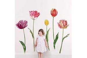 decalmile Adesivi Murali Tulipani Adesivi da Parete Fiori Piante Decorazione Murale Bambini Camera da Letto Soggiorno Ufficio