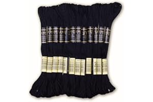 UMC STAG Pack of 12 Black Premium Embroidery Threads | 100% Egyptian Cotton Premium Skeins | Cross Stitch Embroidery Floss | Oeko TEX Certified Stranded Cotton | Ideal for Arts & Crafts (Black-12)