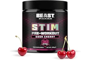 BEAST PHARM Beast Stim Pre Workout Powder - 30 Servings - Gym Beta Alanine Preworkout - Sour Cherry