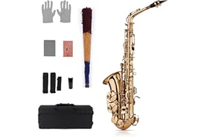 Btuty Eb Alto Saxophone Sax Brass Lacquered Gold 802 Key Type Woodwind Instrument with Padded Carry Case Gloves Cleaning Cloth Brush Sax Straps Reeds