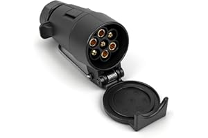 Qiping Prise Remorque 7 Broches Female avec Valve de Protection, Fiche Adaptateur Caravan 7 Plots Femelle Peut être Suspendu - Noir