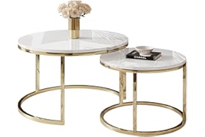 ‎LUKMEBEL lukmebel Couchtisch rund 2er set - CIRI 2in1 - Beistelltisch rund - Kaffetisch - Industrial Deko - Deko Wohnzimmer - kleiner Beistelltisch - Sofatisch - Couchtisch Weiß Hochglanz