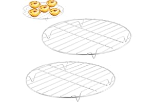 Shengxi Set di 2 griglie di raffreddamento rotonde, in acciaio inox, per cottura a vapore, antiruggine e bordo liscio, lavabile in lavastoviglie, metallo argento, Ø 28 cm