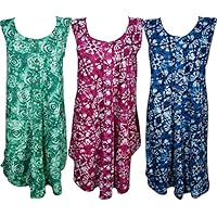Boho Chic Designs Ladies Cruise Dress Sleeveless Button Front Printed Rayon Short Caftan Dress Lot Of 3 One Size