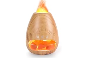 Diffusore di Oli Essenziali con Effetto Fiamma, GuKKK 200ml Diffusore di Oli Essenziali con Pietra di Sale, Aromaterapia Aromi Diffusore, Umidificatore Silenzioso con 3 Timer, per Ambiente, Casa, Spa