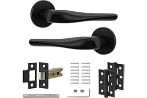Decoranddecor Nanda Aluminium Matt Black Door Handle Sets for Wooden Interior Doors - Internal Door Handles with Tubular Mortice Latch and Hinge