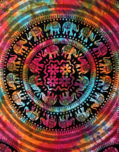 Wandteppich Bunt Mandala Indisch Elefant Tie Dye Tapestry Hippie Deko Boho Tuch Bohemian Wandbehang Von Rajrang - 2