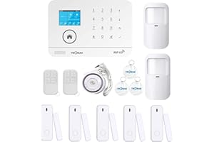 Système d'alarme Sécurité sans Fil WiFi GSM, TECPEAK Kits de sécurité pour la Maison, HomeSecure Compatible avec Amazon Alexa & Google Home (Version française)