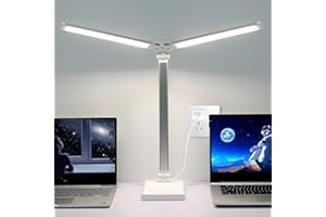 Semlos LED Desk Lamp, Bright Dual Arm Reading Light with Night Light, 25 Lighting Modes, USB Charging Port, Auto-Off Timer, Touch Control Table Lamp for Study, Work and Sleep, White(Adapter Included)