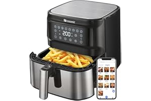 Proscenic T21 Air Fryer, 5.5L Air Fryers for Home Use, 8 Presets, LED Onetouch Screen, 100+ Recipes Online, Low Fat Cooking, Non-Stick Basket, 1700 W,Black,XX-Large