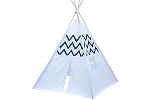 L.A. Sports Kinder-Tipi-Spielzelt | Indianerzelt mit weißem Indianer Motiv & Zick-Zack Muster für drinnen & draußen | Schnell aufbaubares Tipi-Zelt mit Holzstäben | Wasserabweisendes Kinderzelt
