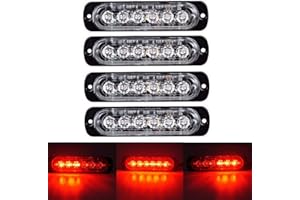 Ricoy 6 LED 18W Red Ultra Slim Underbody Emergency Hazard Strobe Warning Grille Working Light Bar for 12V - 24V Car Vehicle, Safety Flashing Beacon For Boat SUV Trailer Caravan (Pack of 4)