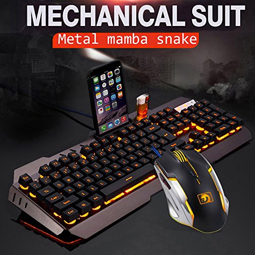 Juego De Teclado y Mouse UrChoiceLtd   Ajazz RGB Naranja LED Con Retroiluminaci  n Ergonomic USB Gaming Teclado Multimedia   2400DPI 6 Botones Rainbow Rainbow Gaming Mouse   PC Libre Mouse Pad