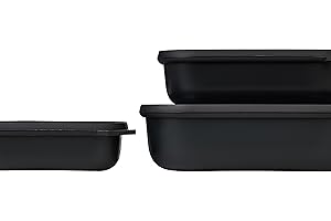 Mepal Multischale Cirqula Rectangular 3-teiliges Set - Mikrowellen Geschir - Geignet als Aufbewahrungsbox, Kuhlschrank, Gefrierschrank & Mikrowellengeschirr - 500, 1000 & 2000 ml - Nordic black