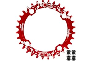 EASTERN POWER Plato Bicicleta Montaña, Plato 30/32/34/36/38 Dientes BCD 104, Aluminio Monoplato 30T/32T/34T/36T/38T MTB, Rojo/Negro