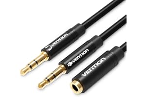 Vention Adaptateur Jack Audio Stéréo, 3,5mm Adaptateur Micro Casque Câble, Adaptateur Y Jack Micro Audio Femelle à 2 Double Male pour PC, PS4, Xbox One, 30cm/1FT